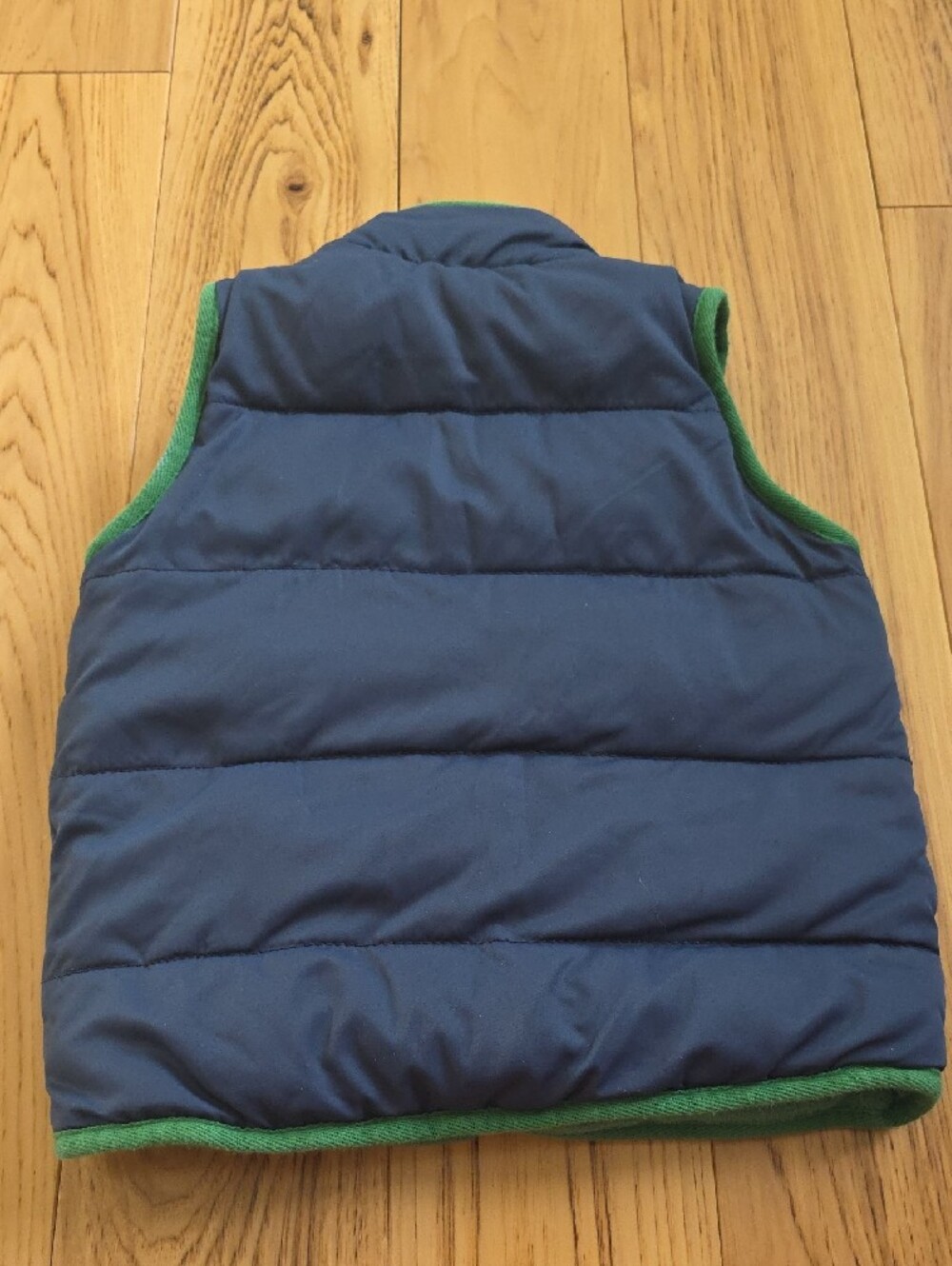 Mini Boden Navy Puffer Vest with Green Fleece - Picture 3 of 5